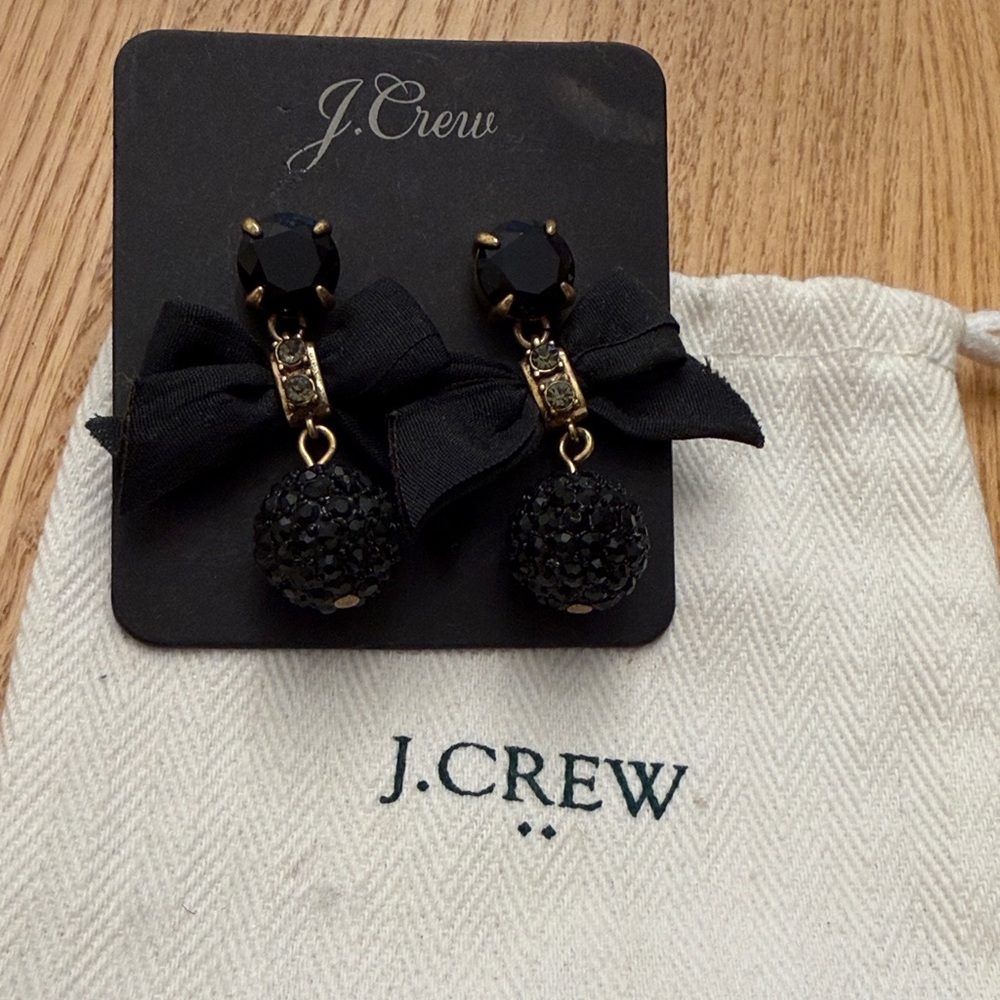 J. Crew Black Bow and Crystal Ball Drop Earrings